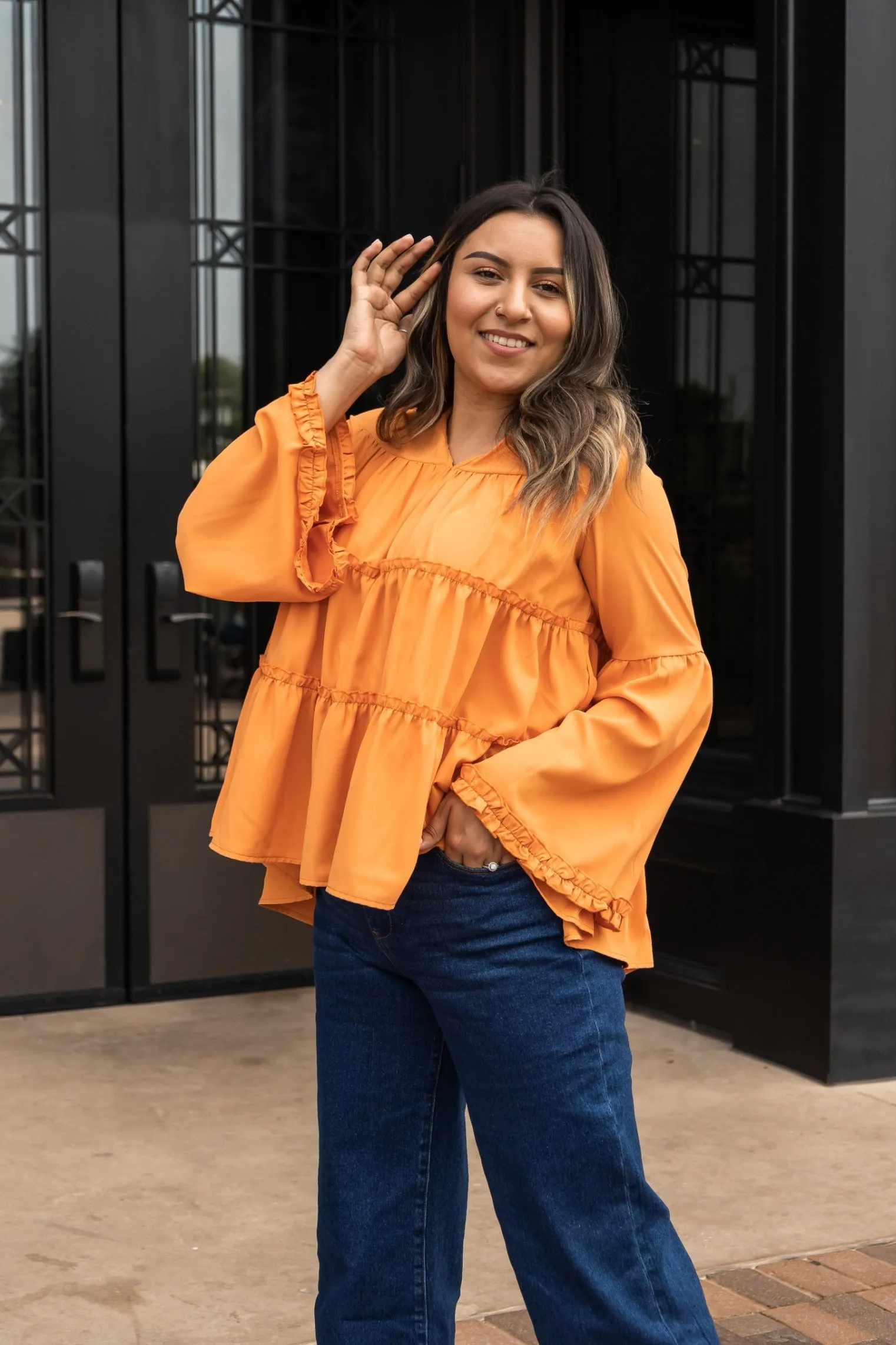 Softest Girly Orange Ruffle Blouse