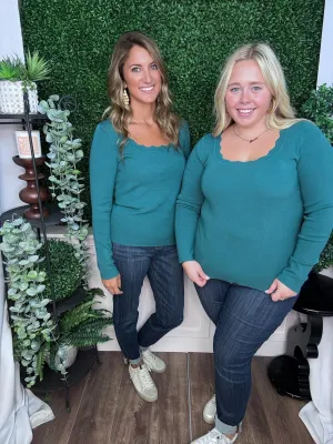 SOLID WAVY HEM SQUARE NECK SWEATER - TEAL