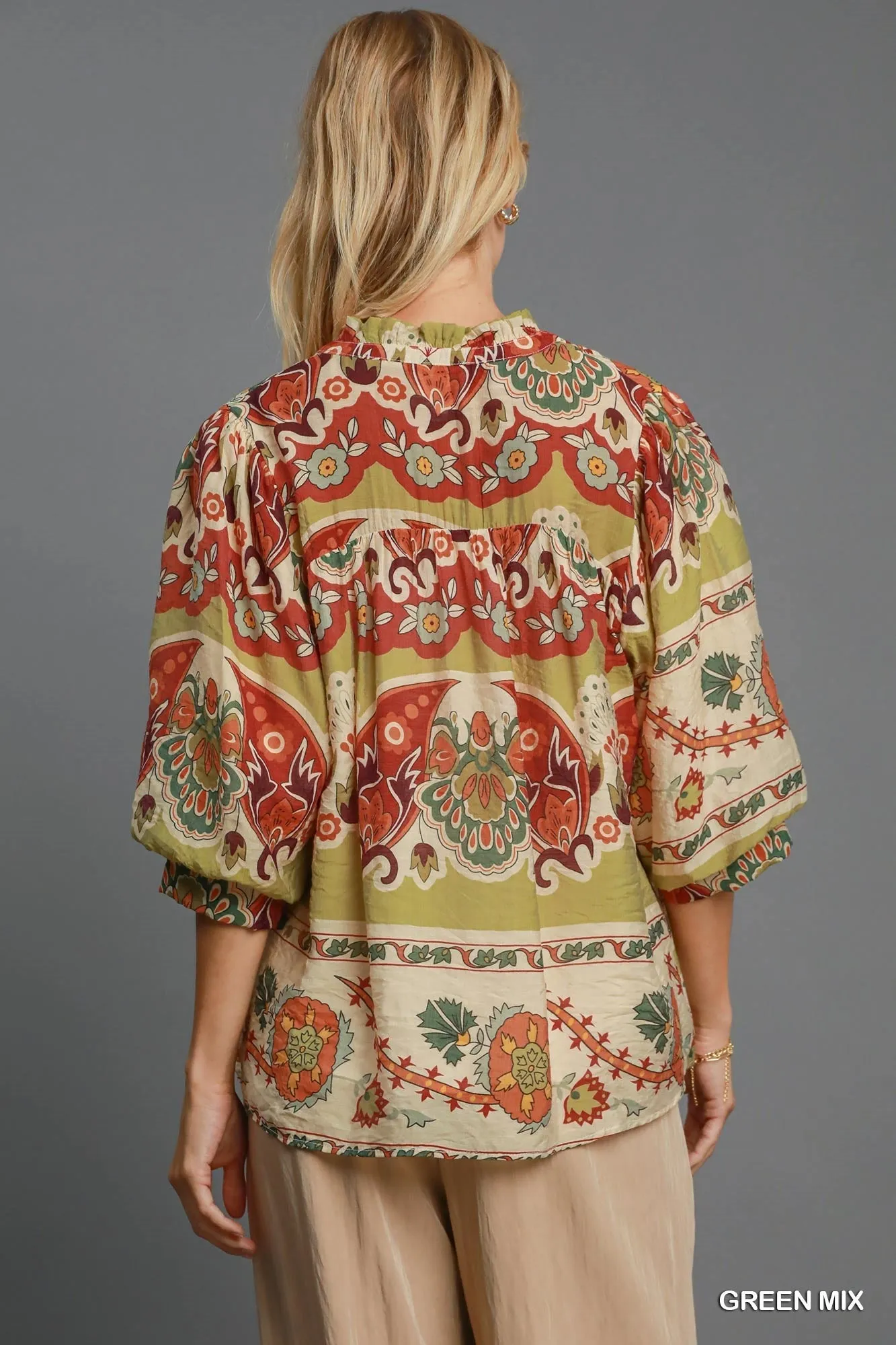 Split Neck Print Top