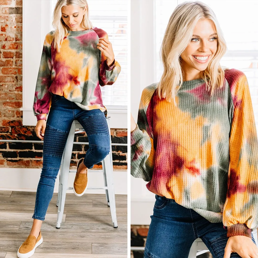 Straight Ahead Wine Red Tie Dye Sweater