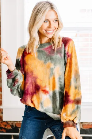 Straight Ahead Wine Red Tie Dye Sweater