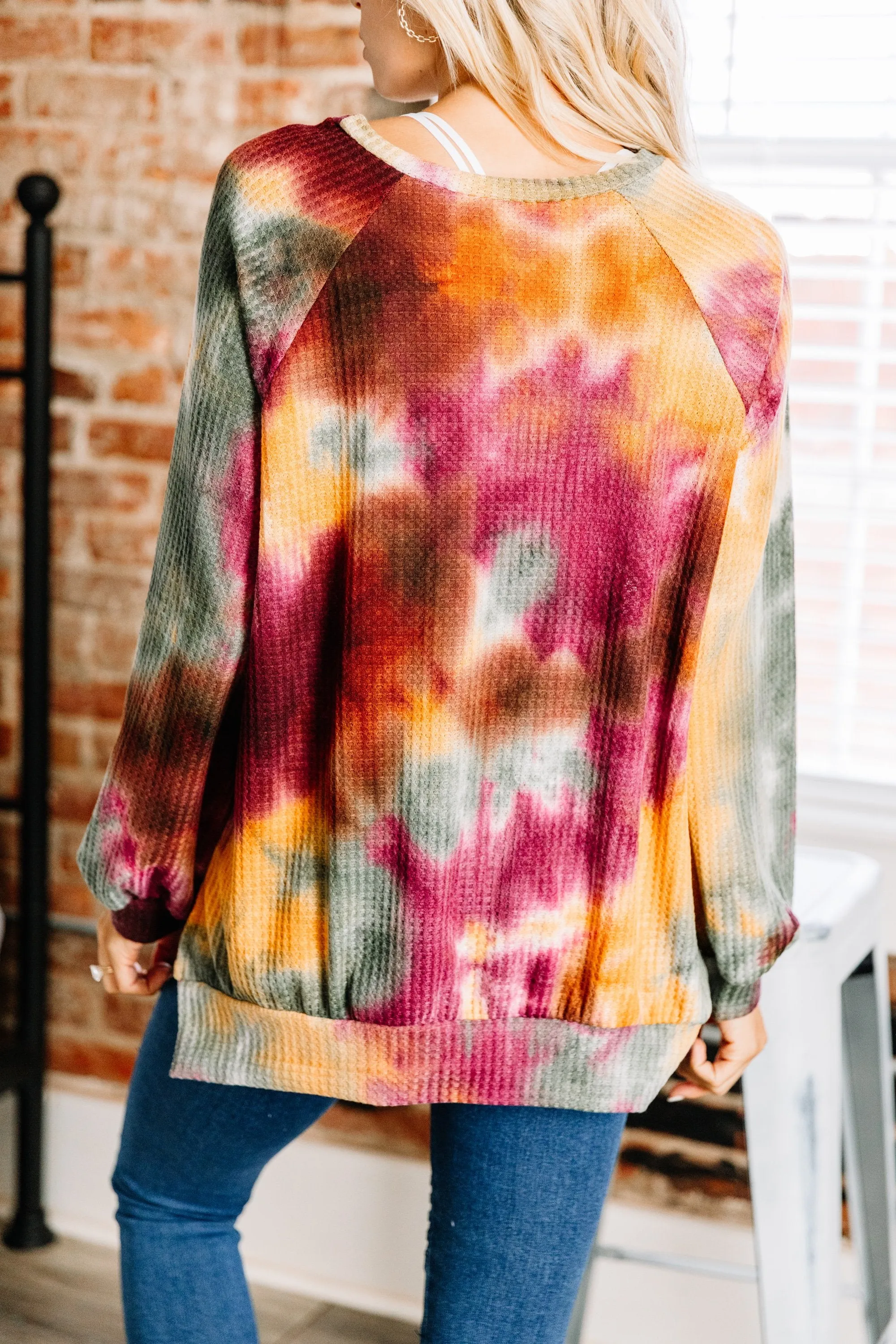 Straight Ahead Wine Red Tie Dye Sweater