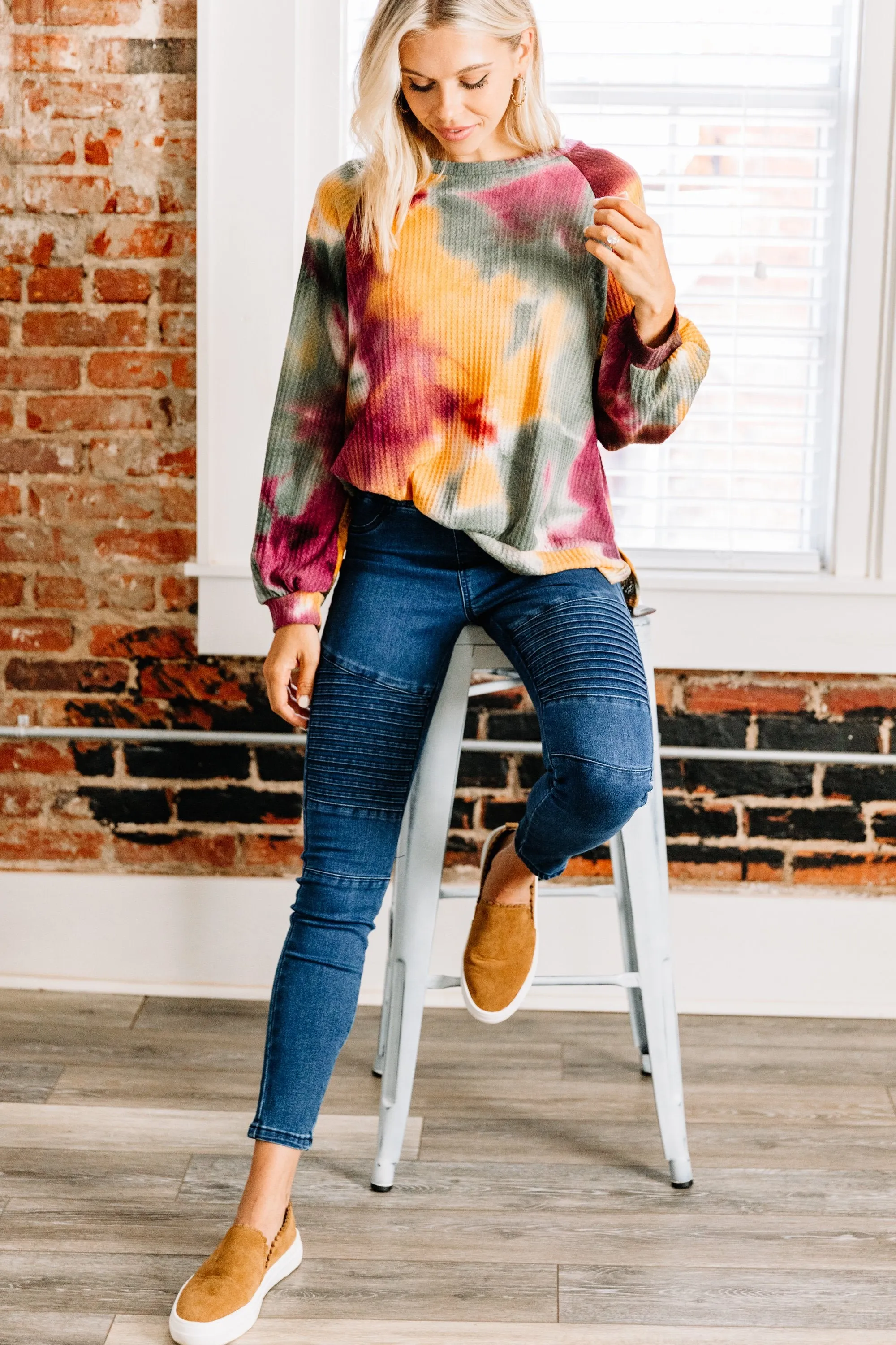Straight Ahead Wine Red Tie Dye Sweater