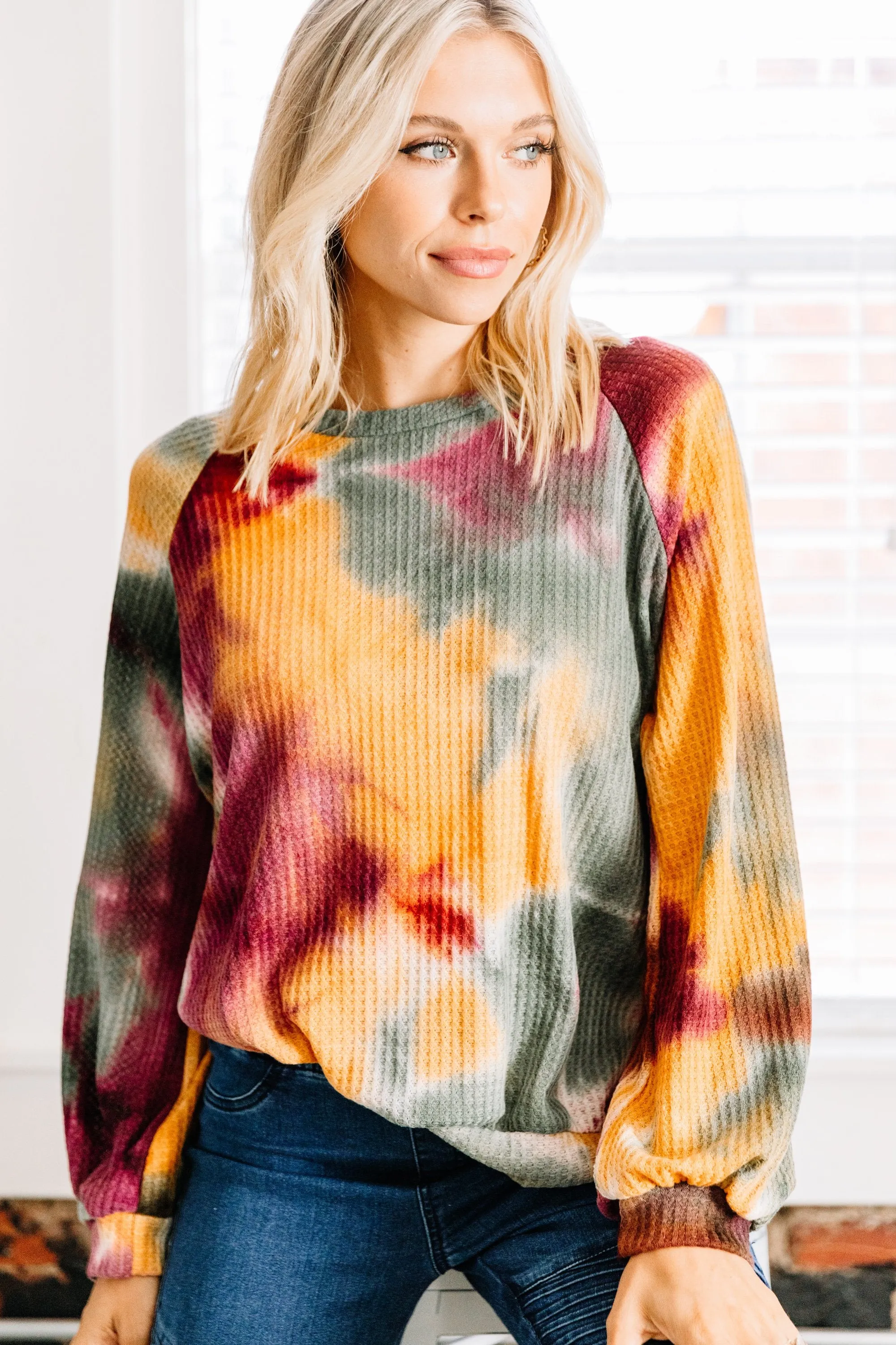 Straight Ahead Wine Red Tie Dye Sweater