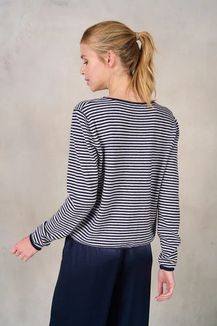 STRIPE CASHMERE CREWNECK SWEATER