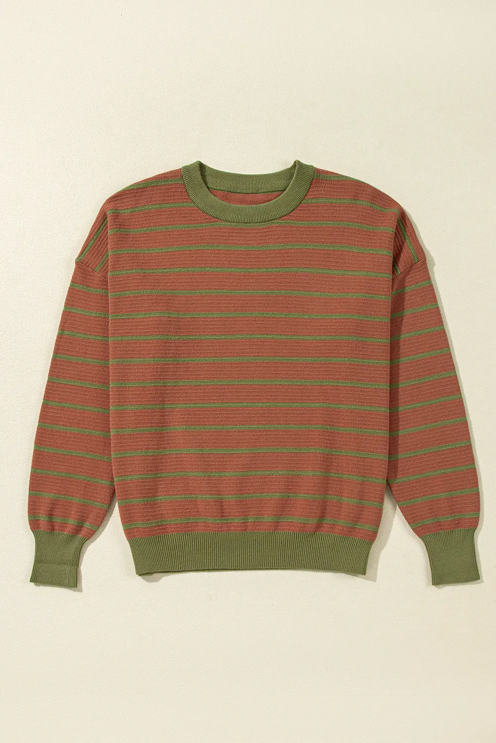Stripe Contrast Trim Round Neck Sweater