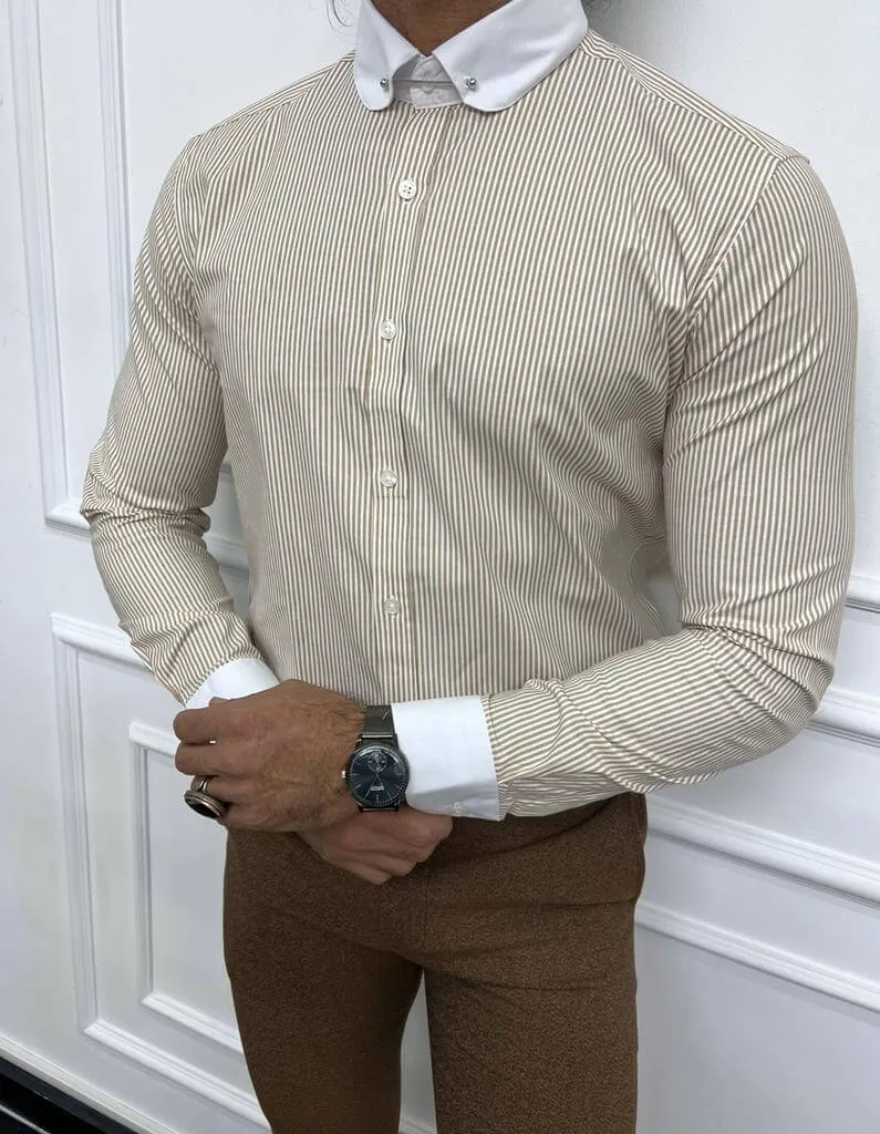 Striped Beige Long-Sleeved Shirt