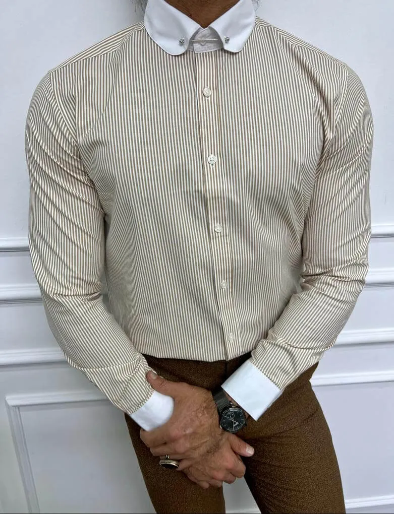 Striped Beige Long-Sleeved Shirt