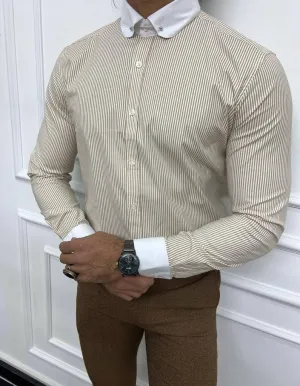 Striped Beige Long-Sleeved Shirt