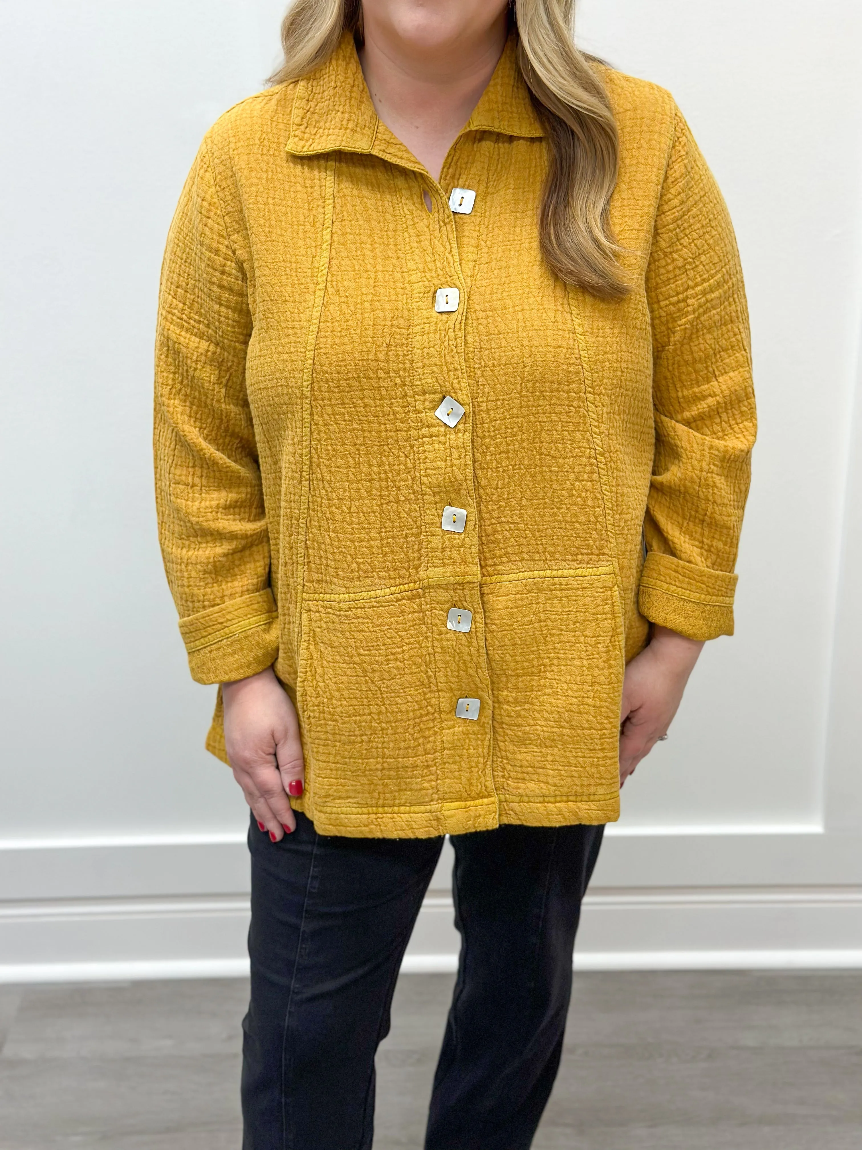 Sun Wash Jacquard Seamed Pocket Jacket - Honey
