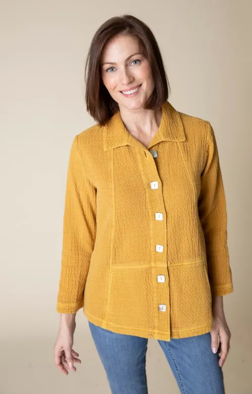 Sun Wash Jacquard Seamed Pocket Jacket - Honey