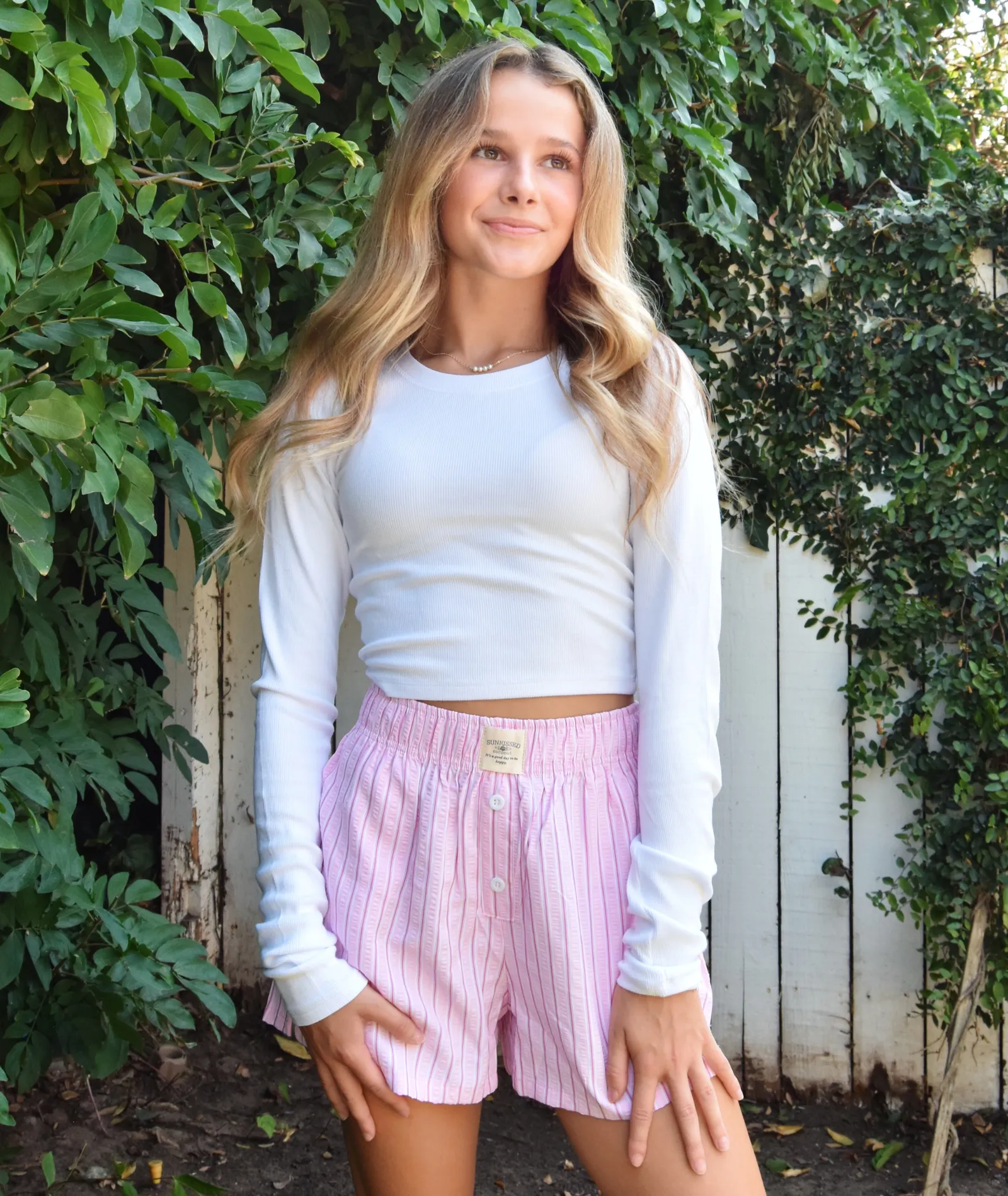 Sunkissed Coconut Juniors Saylor Pink Striped Boxer Shorts