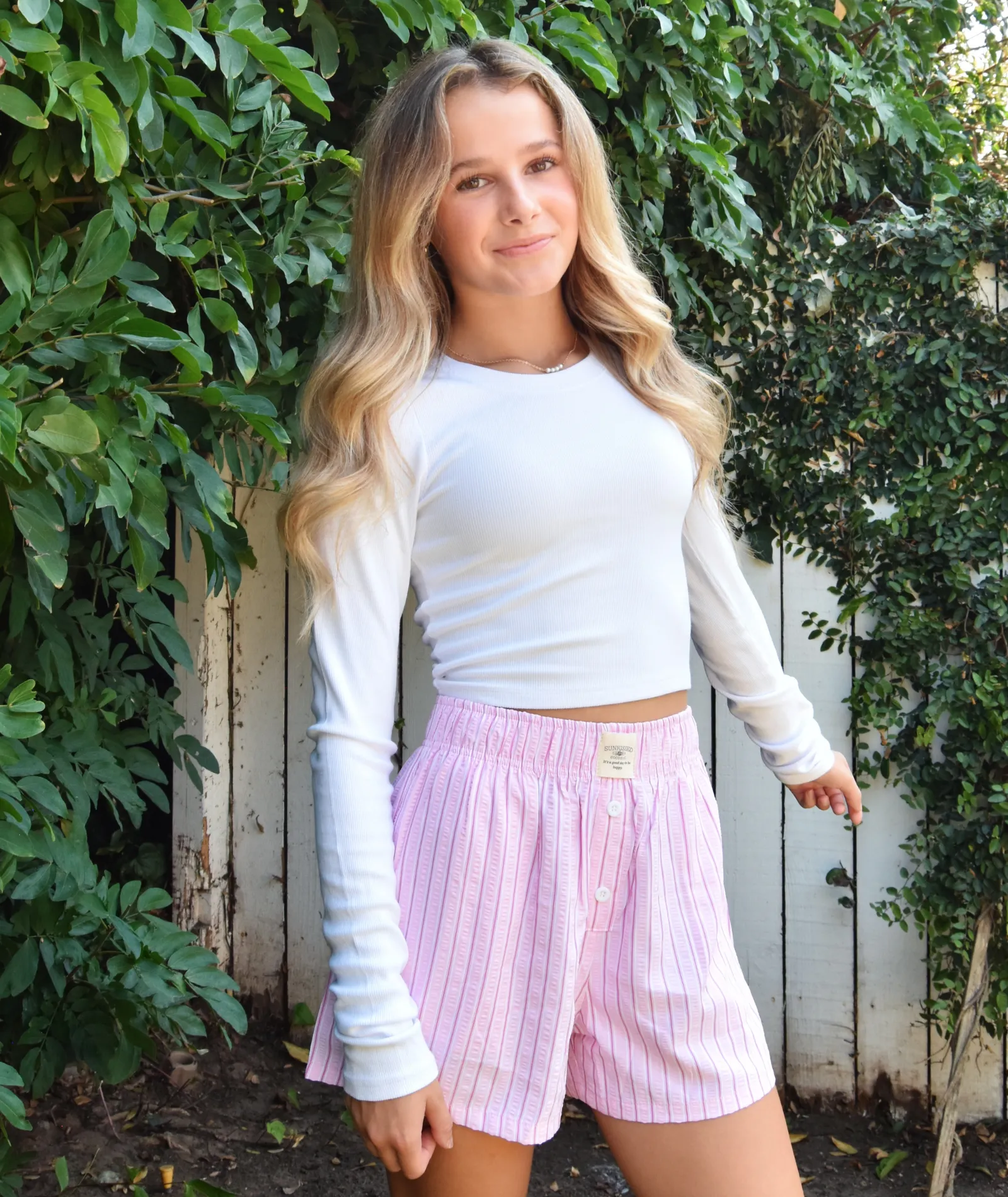 Sunkissed Coconut Juniors Saylor Pink Striped Boxer Shorts