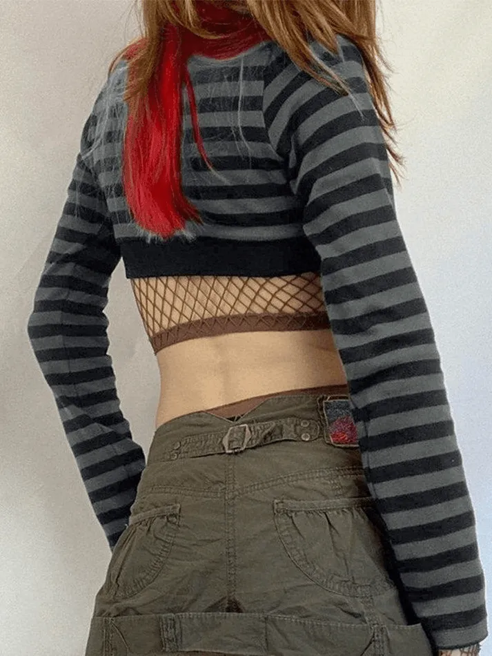 Super Crop Long Sleeve Striped Cardigan