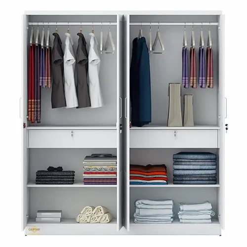 Super White 4 Door Wardrobe with 2 Mirrors|Wardrobe for 2 Persons |Drawers and Lock, 3 Shelves and Hanging Space for Clothes(60" *17*"75 inch)