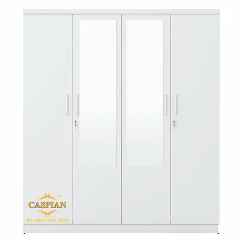 Super White 4 Door Wardrobe with 2 Mirrors|Wardrobe for 2 Persons |Drawers and Lock, 3 Shelves and Hanging Space for Clothes(60" *17*"75 inch)