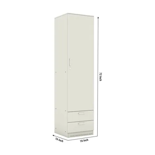 Super White Engineered Wood Single Door Wardrobe