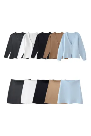‘Svetlana’  Oversized Sleeve Knit Jacket & Mini Skirt Set (Sold Separately)