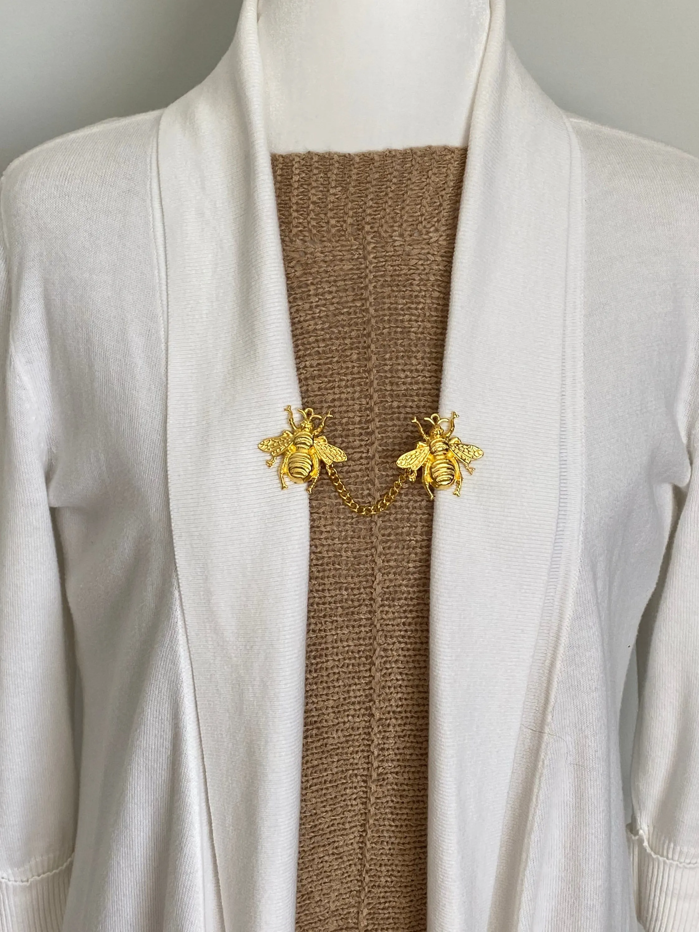 Sweater Clips Metallic Gold Bumble Bee Cardigan Sweater Clip Bee Clips Insect Gifts for Her by Fabulici