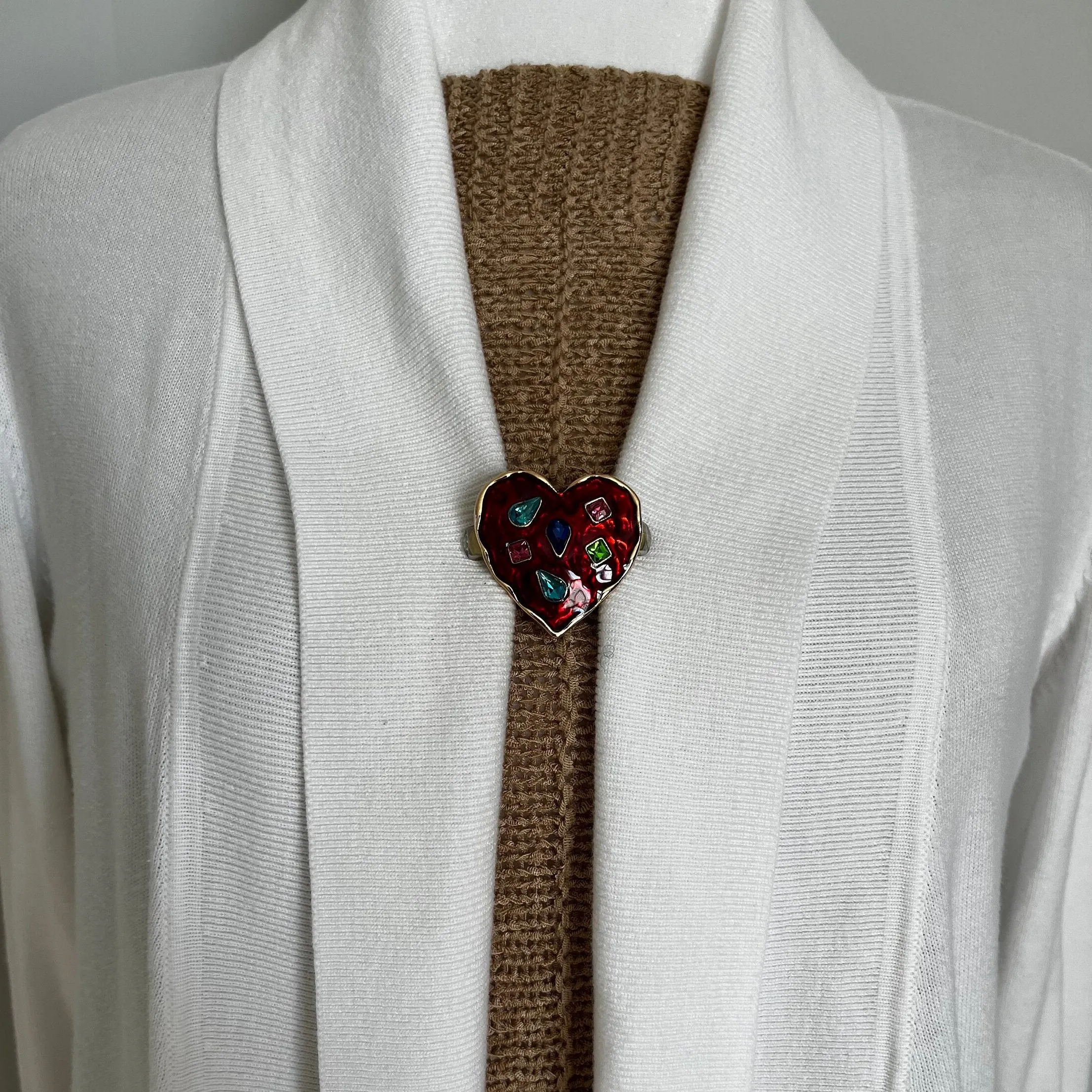 Sweater Clips Red Heart Sweater Clip Cardigan Clasp Rhinestone Cardigan Clip for Cloak Clasp Sweater Guard Jewelry Gift for Mom Gift for Her