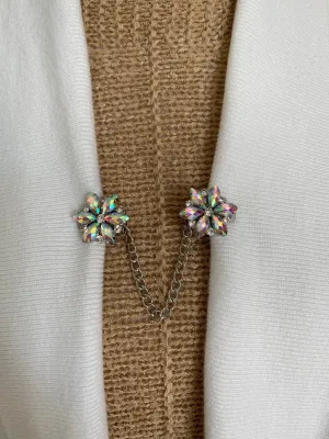 Sweater Clips Rhinestone Sweater Clip Round Crystals Silver Chain Cardigan Clip Wedding Jewelry Gift for Mother Gifts for Her by Fabulici
