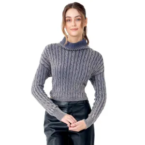 SWEATER PARA MUJER CROP BRAIDED KNIT WITH LONG NECK FOREVER 21