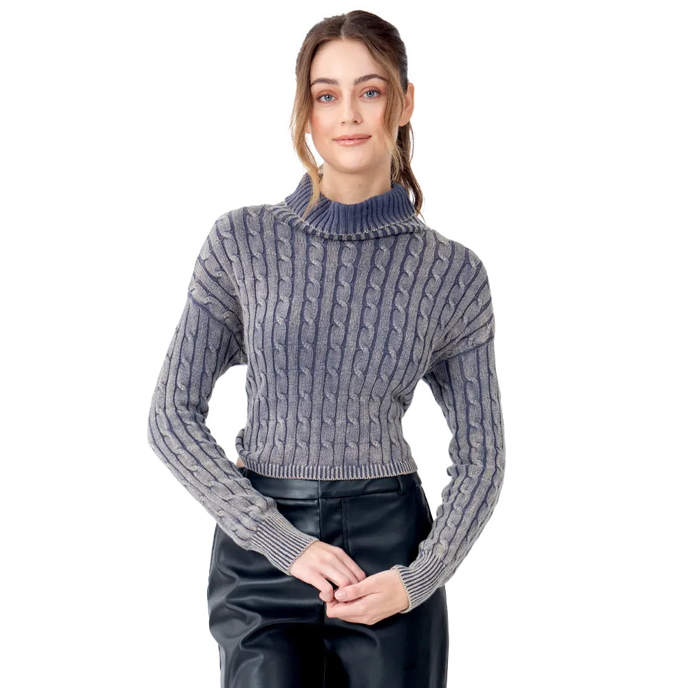 SWEATER PARA MUJER CROP BRAIDED KNIT WITH LONG NECK FOREVER 21