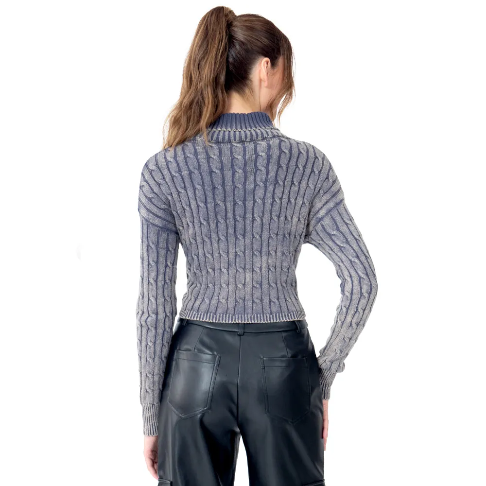 SWEATER PARA MUJER CROP BRAIDED KNIT WITH LONG NECK FOREVER 21