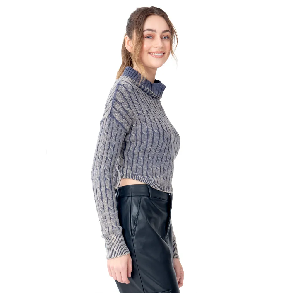 SWEATER PARA MUJER CROP BRAIDED KNIT WITH LONG NECK FOREVER 21