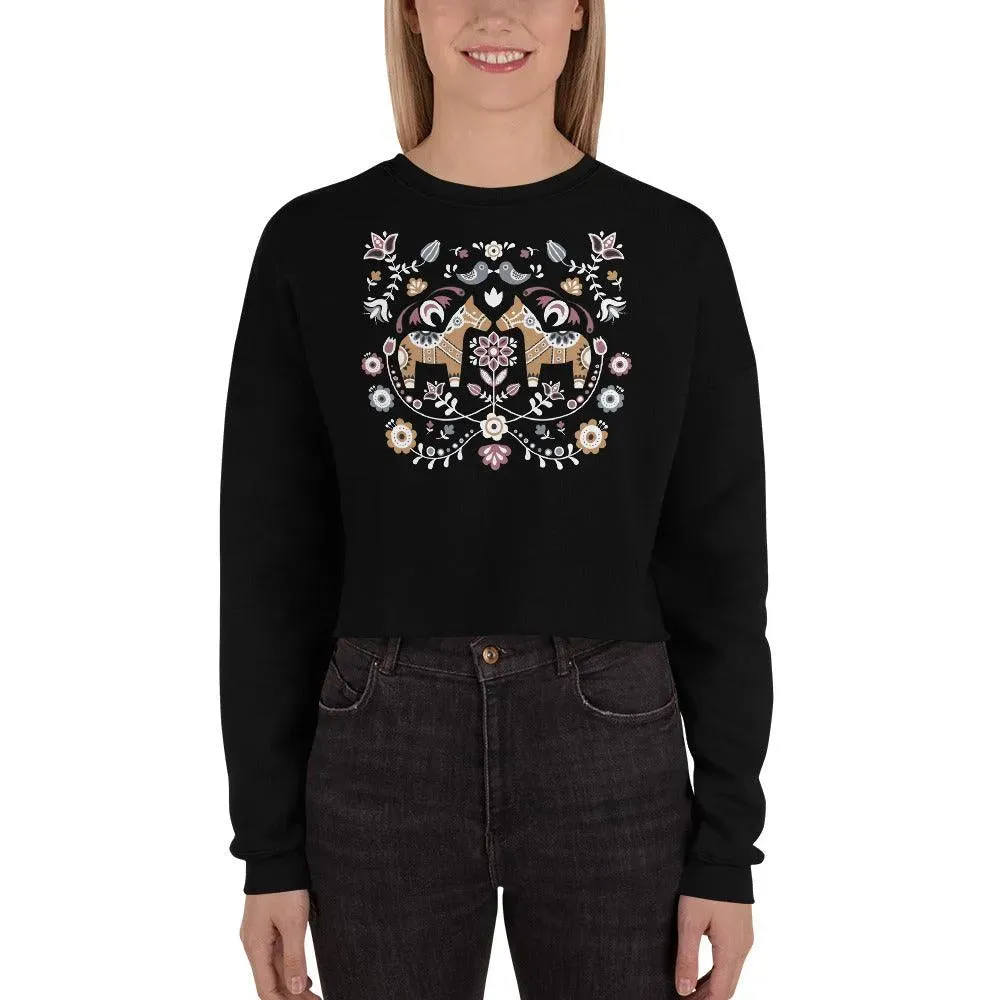 Swedish Dala Horse Cropped Sweatshirt - Dark