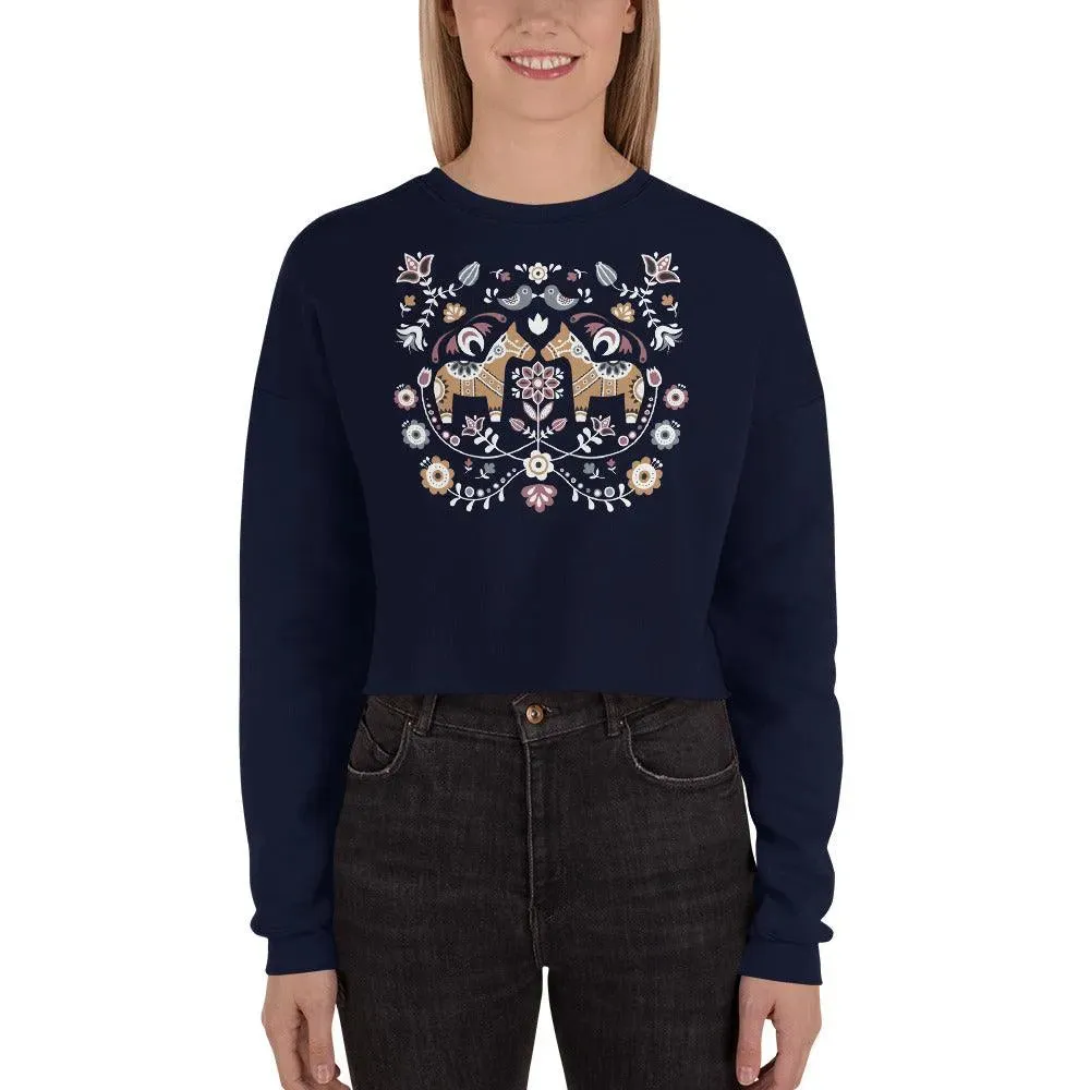 Swedish Dala Horse Cropped Sweatshirt - Dark