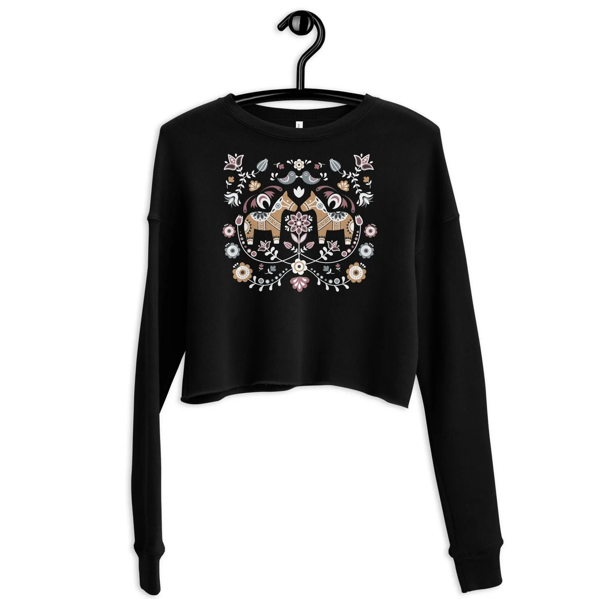 Swedish Dala Horse Cropped Sweatshirt - Dark