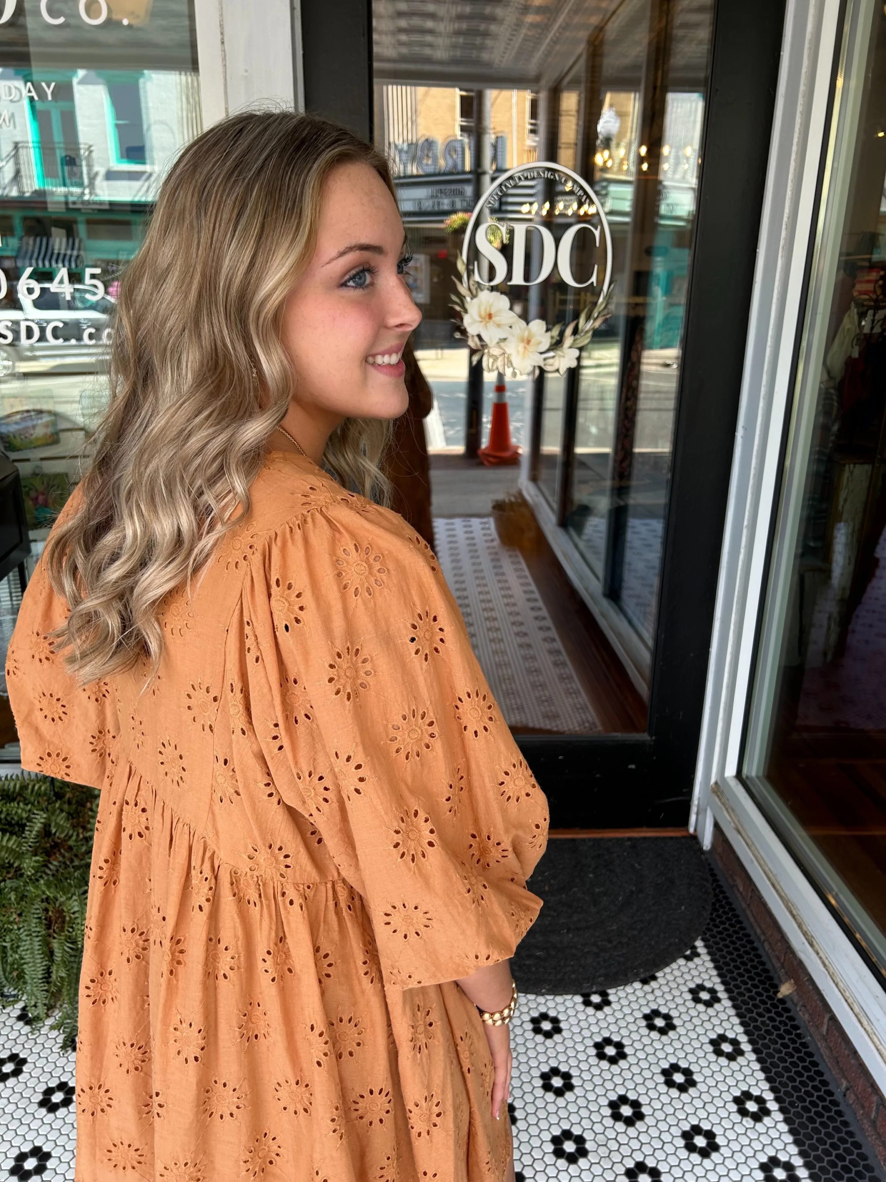 Sweet As Pie Eyelet Dress - Camel