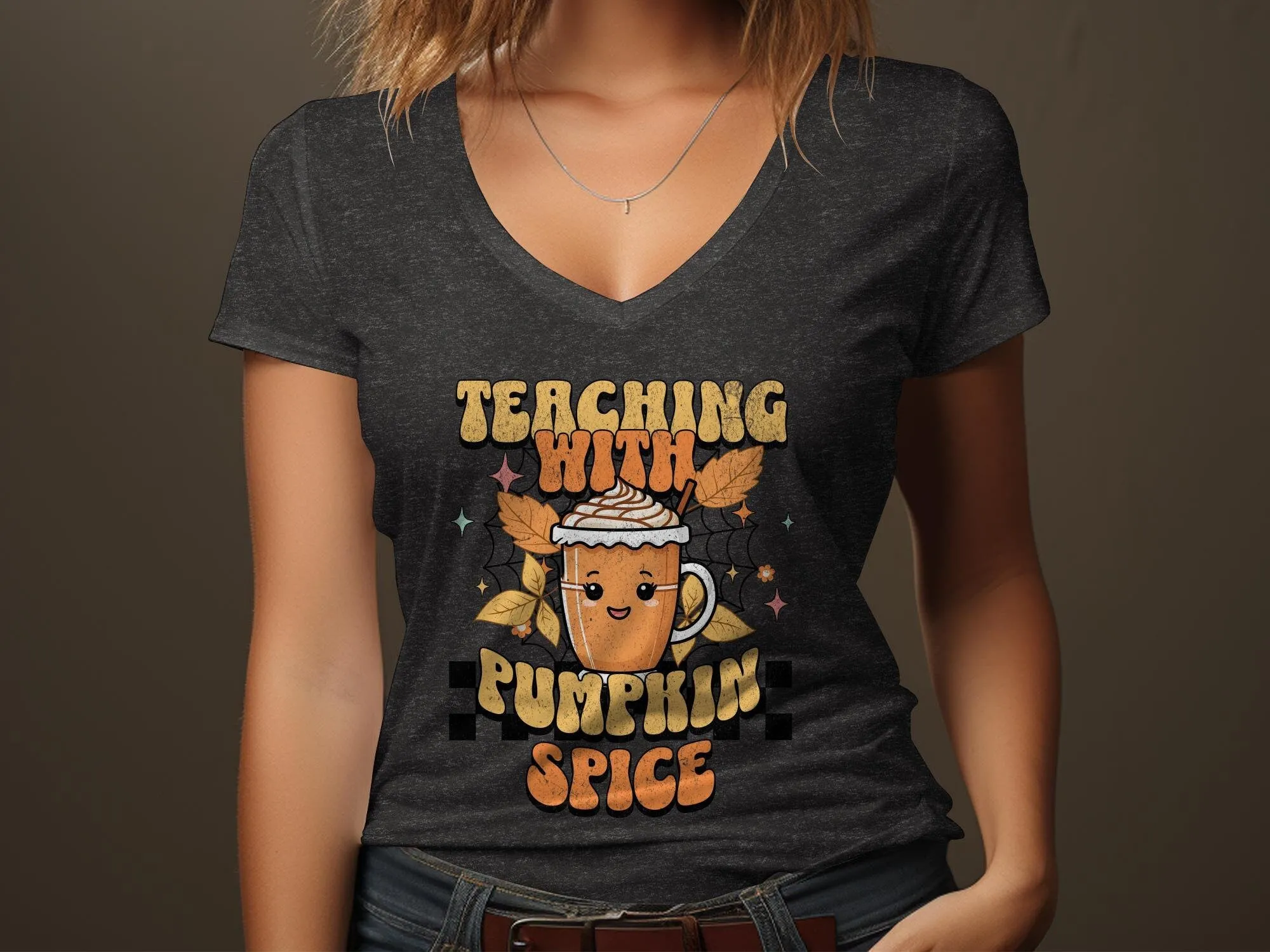 Teaching with Pumpkin Spice T-Shirt, Teacher Fall Shirt, Cute Autumn Graphic Tee, Fun Coffee Lover Gift, Teacher Appreciation Sweatshirt