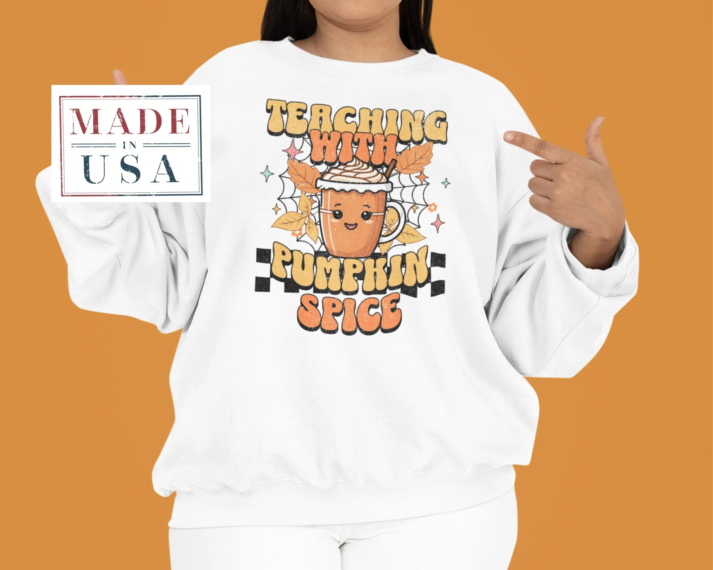 Teaching with Pumpkin Spice T-Shirt, Teacher Fall Shirt, Cute Autumn Graphic Tee, Fun Coffee Lover Gift, Teacher Appreciation Sweatshirt