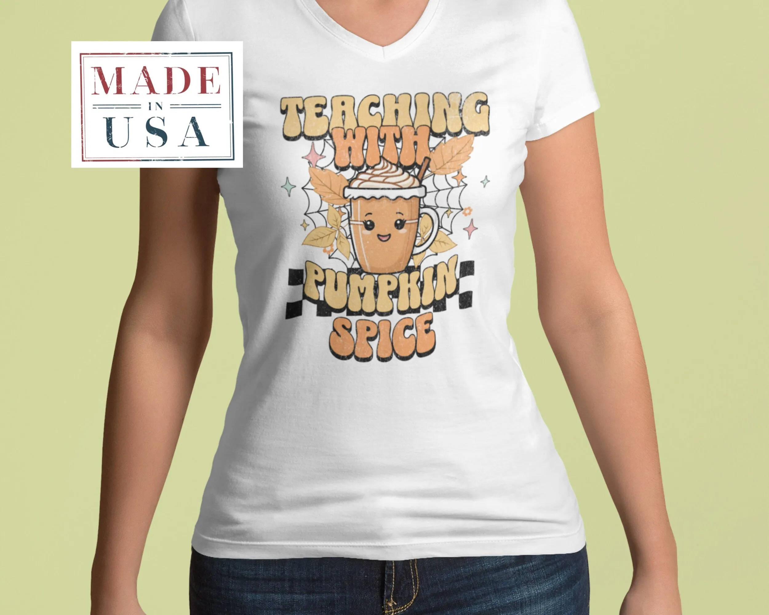 Teaching with Pumpkin Spice T-Shirt, Teacher Fall Shirt, Cute Autumn Graphic Tee, Fun Coffee Lover Gift, Teacher Appreciation Sweatshirt