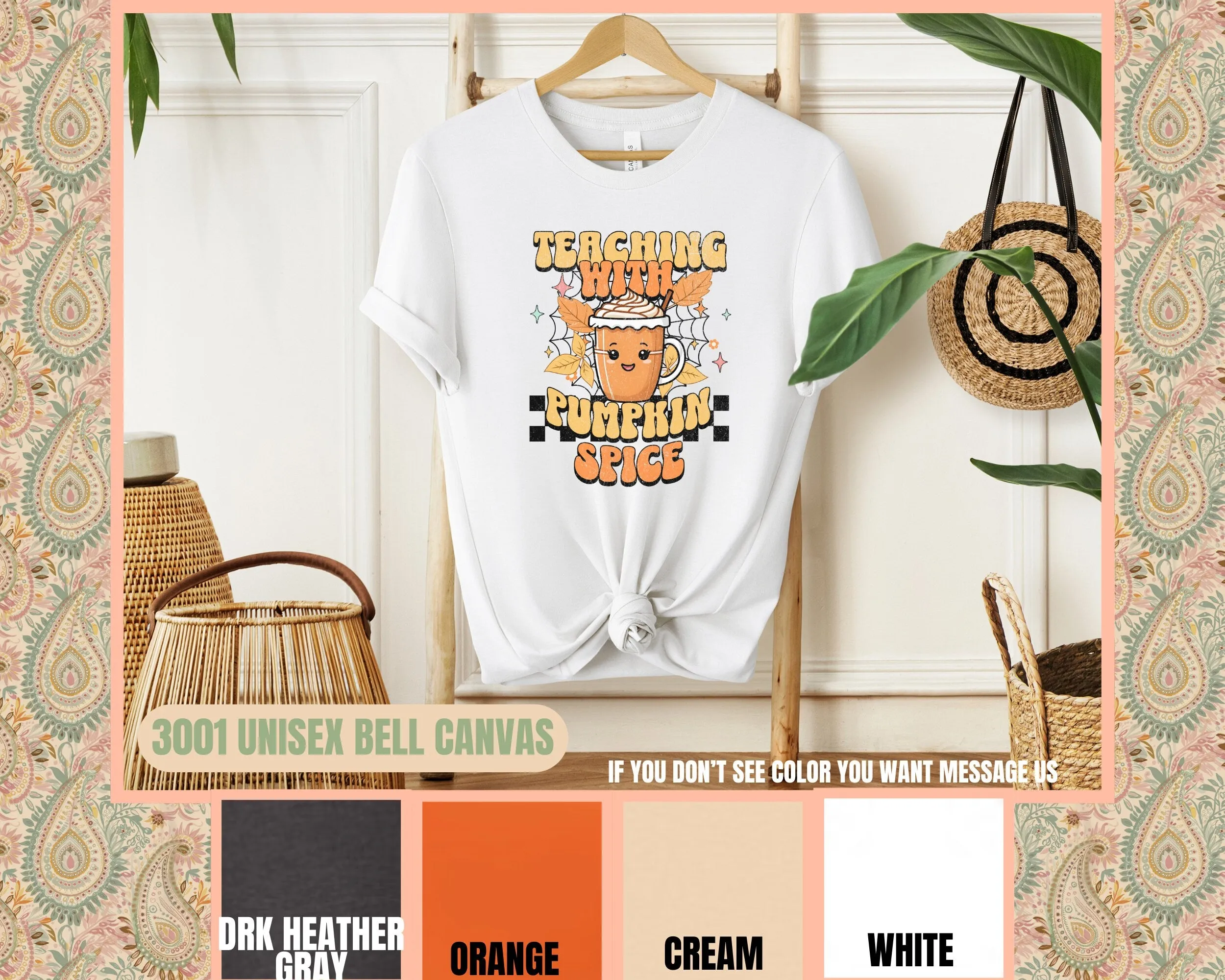 Teaching with Pumpkin Spice T-Shirt, Teacher Fall Shirt, Cute Autumn Graphic Tee, Fun Coffee Lover Gift, Teacher Appreciation Sweatshirt