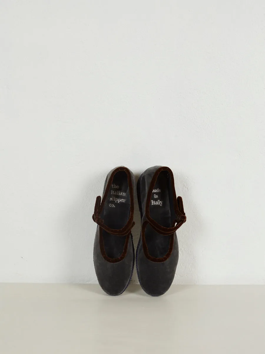 The Bébé Shoe - Velutto Antricite with Cioccolato Trim