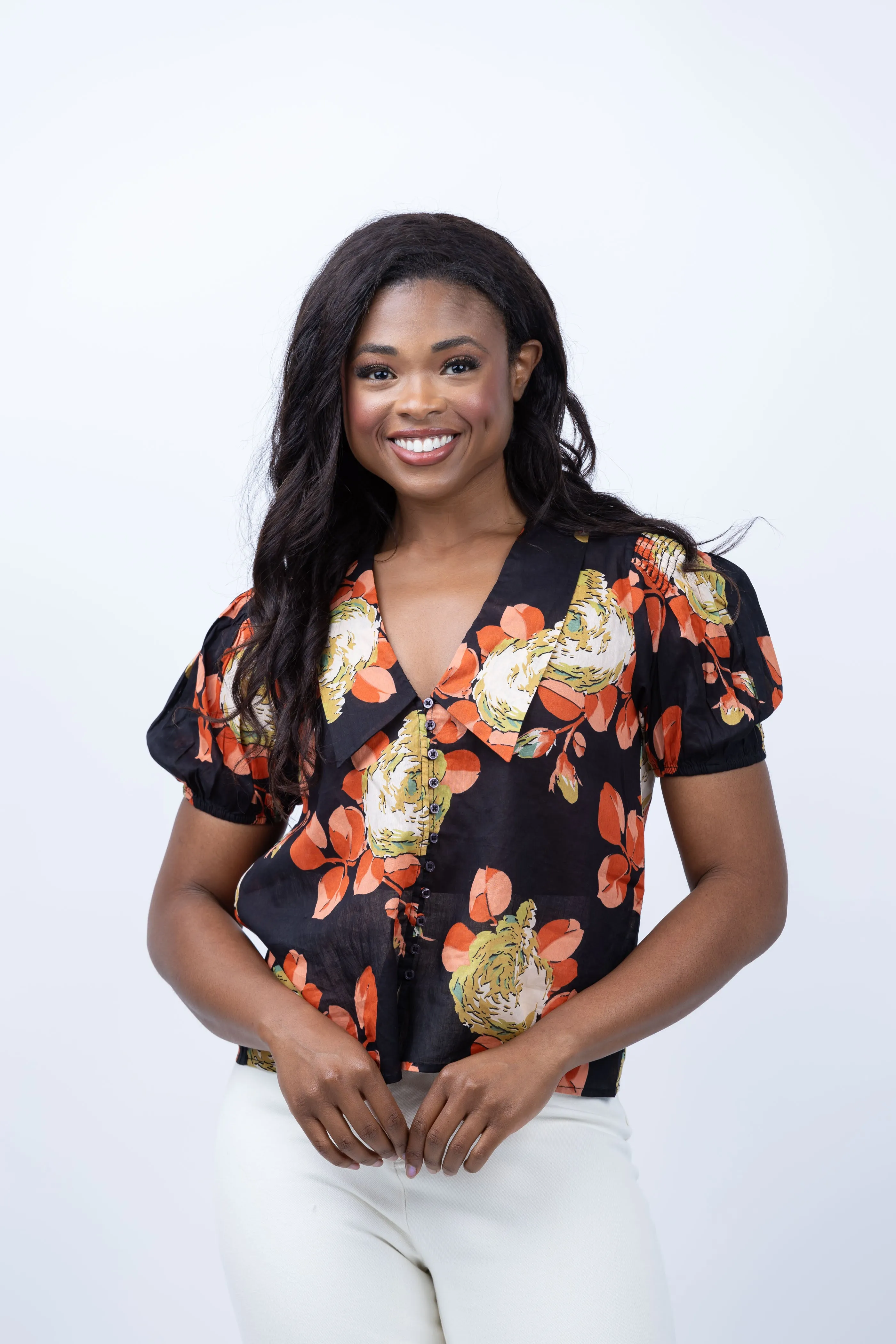 The Great. The Fairway Top in Cabbage Rose Print
