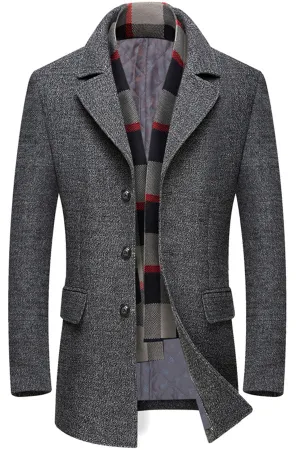 Thickened lapel scarf collar woolen coat