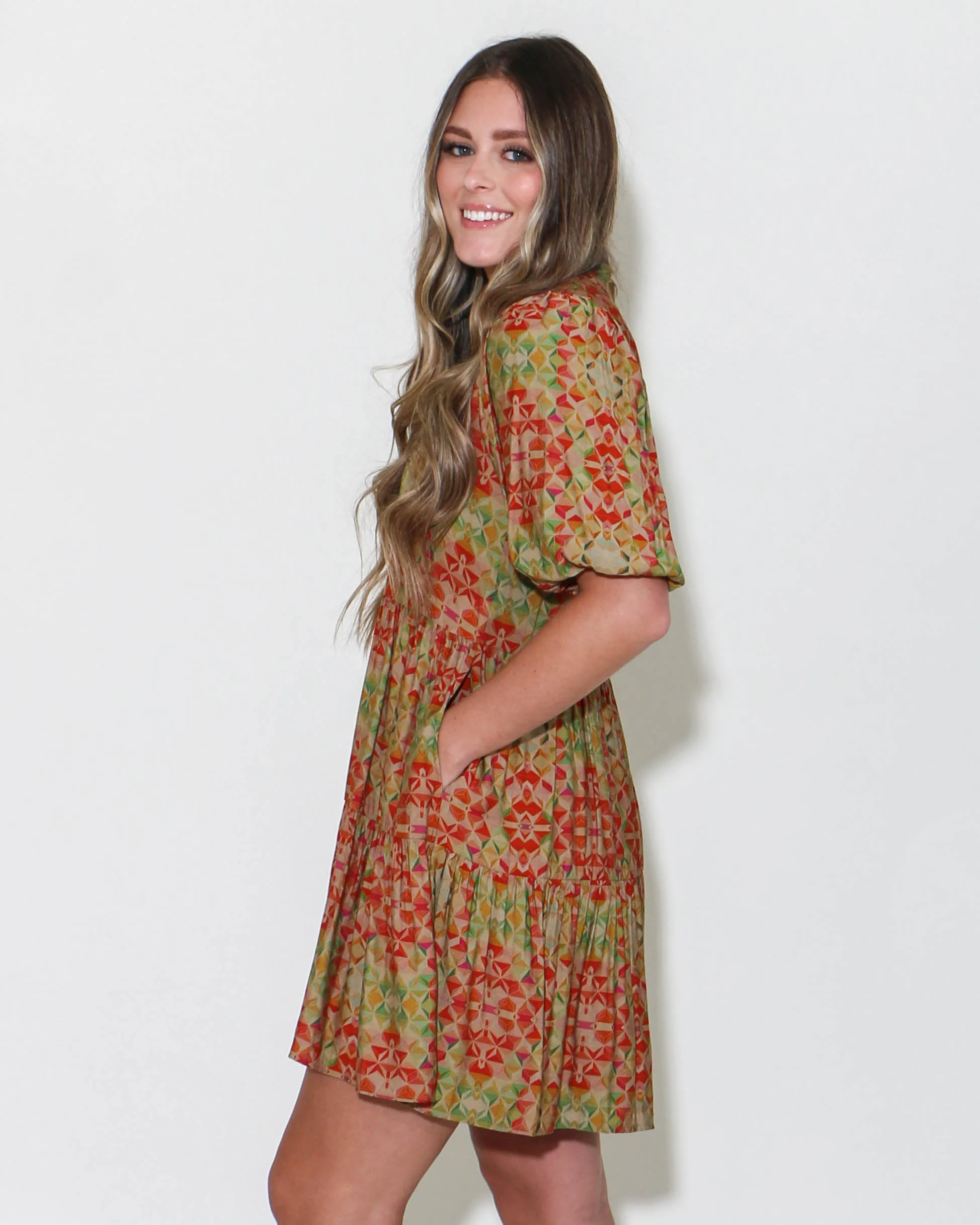 THML | Puff Sleeve Print Dress