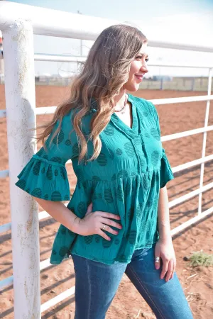 Through the Fall Peacock Dotted Detail Top