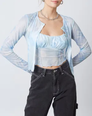 Tie Dye Peasant Sheer Mesh Crop Top