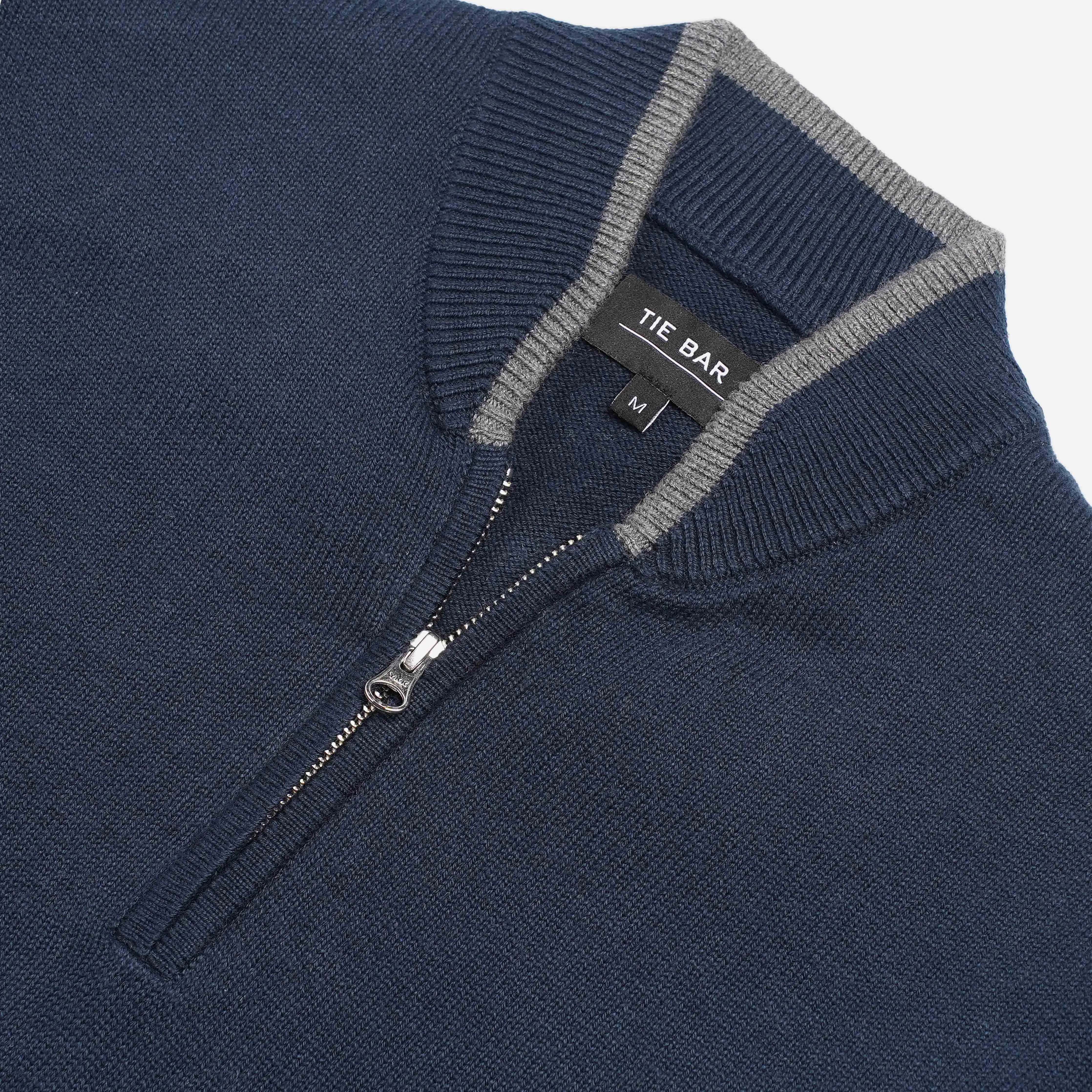 Tipped 1/4 Zip Navy Cashmere Sweater