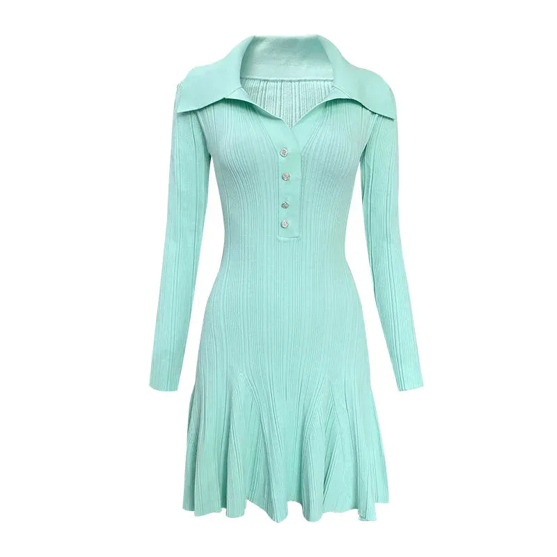 Trend4us Women's Retro Ribbed Knit Flare Dress