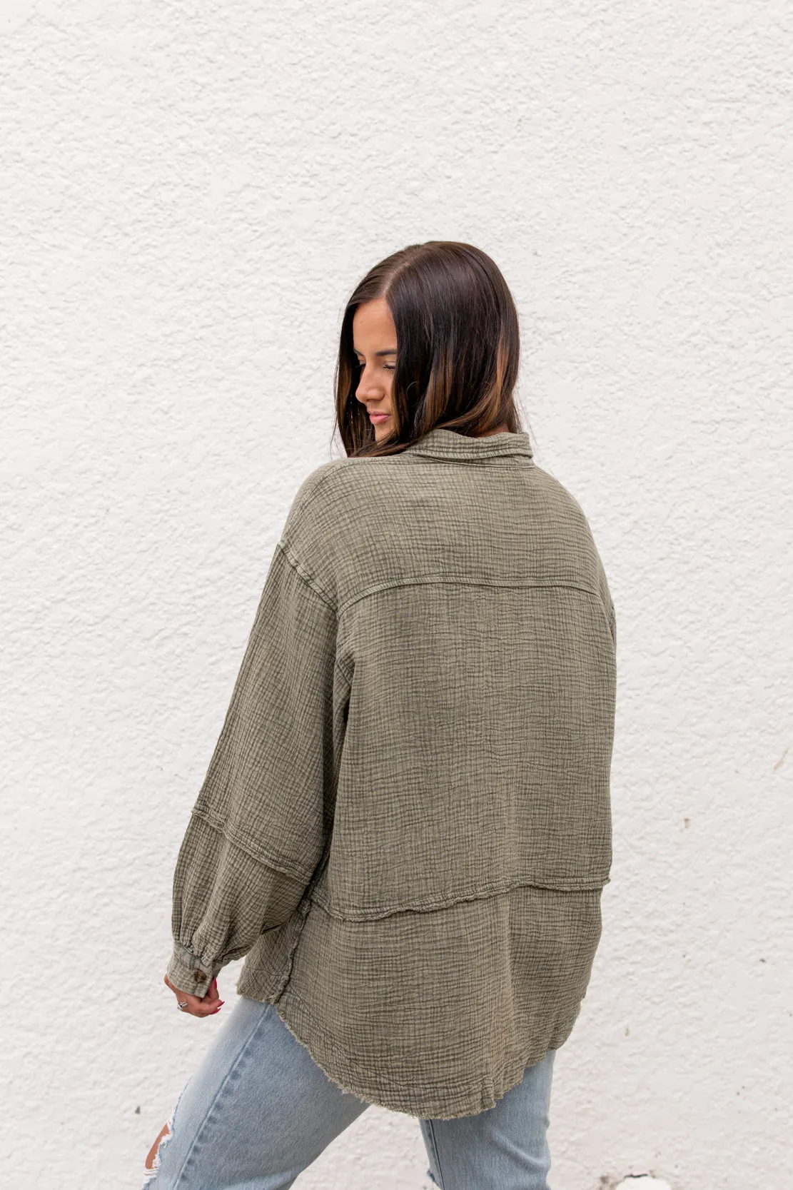 Trina Gauze Button Down | Olive