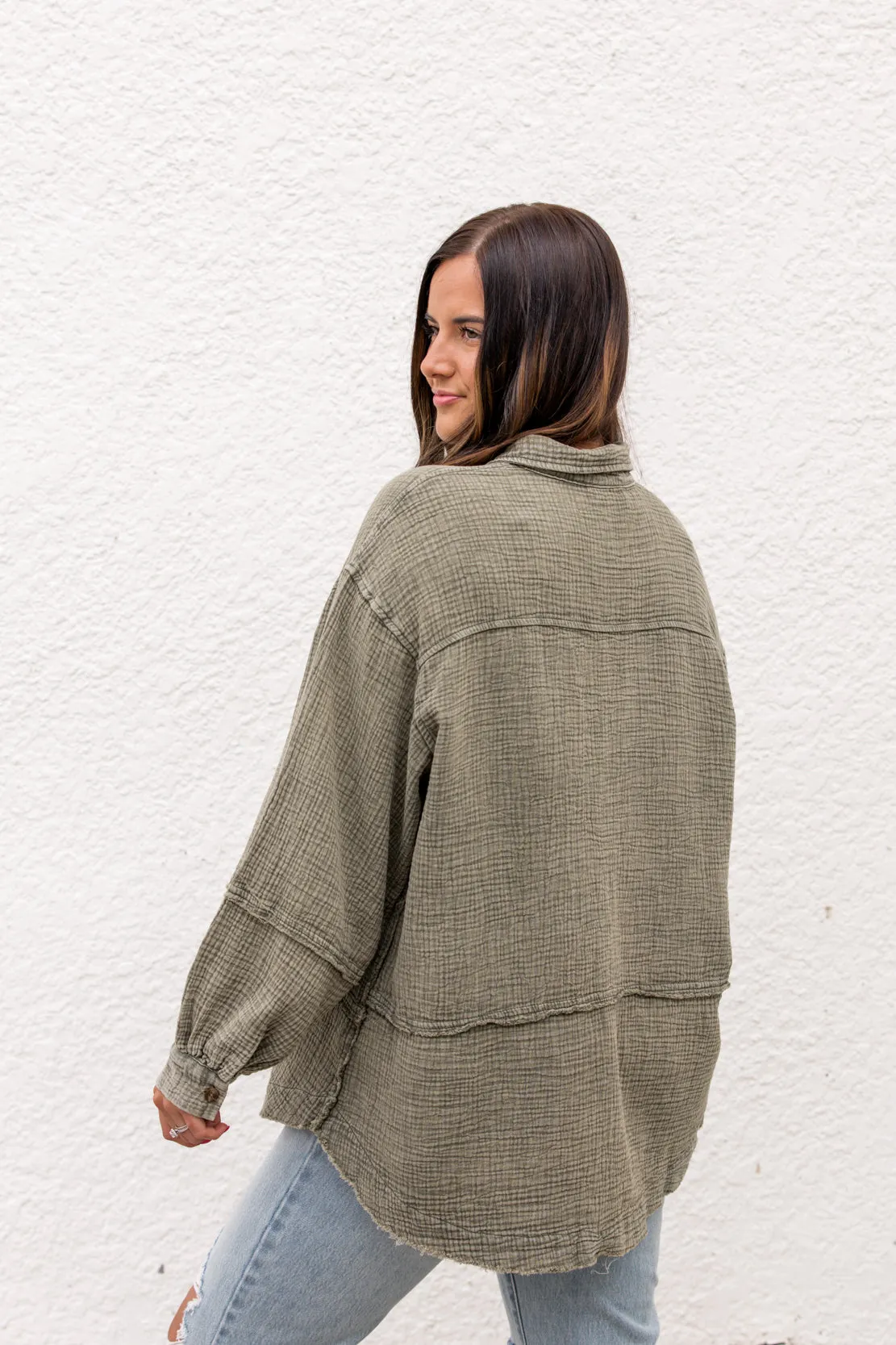 Trina Gauze Button Down | Olive