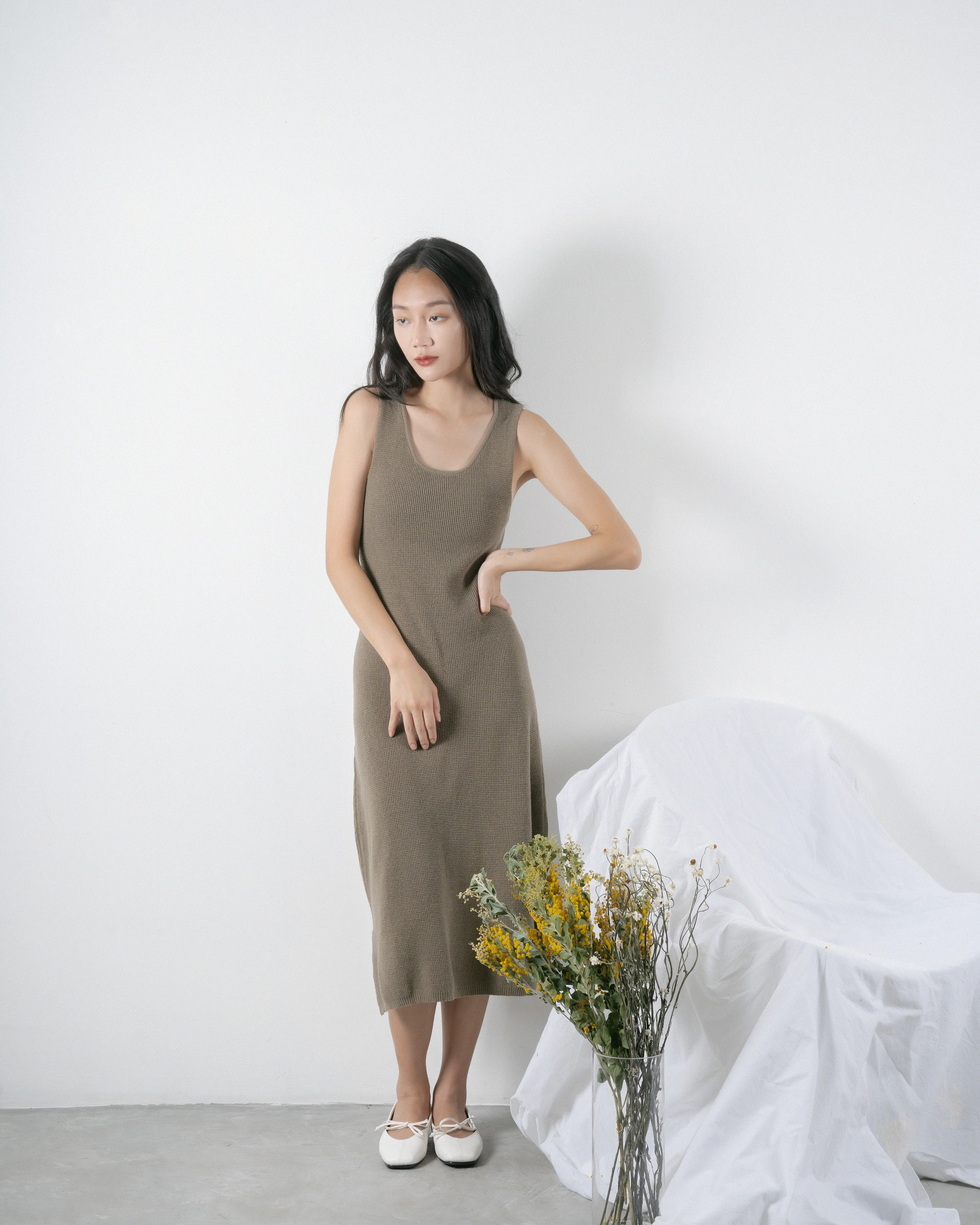 Two-Way Eco Knitted Dress (Khaki Grey)