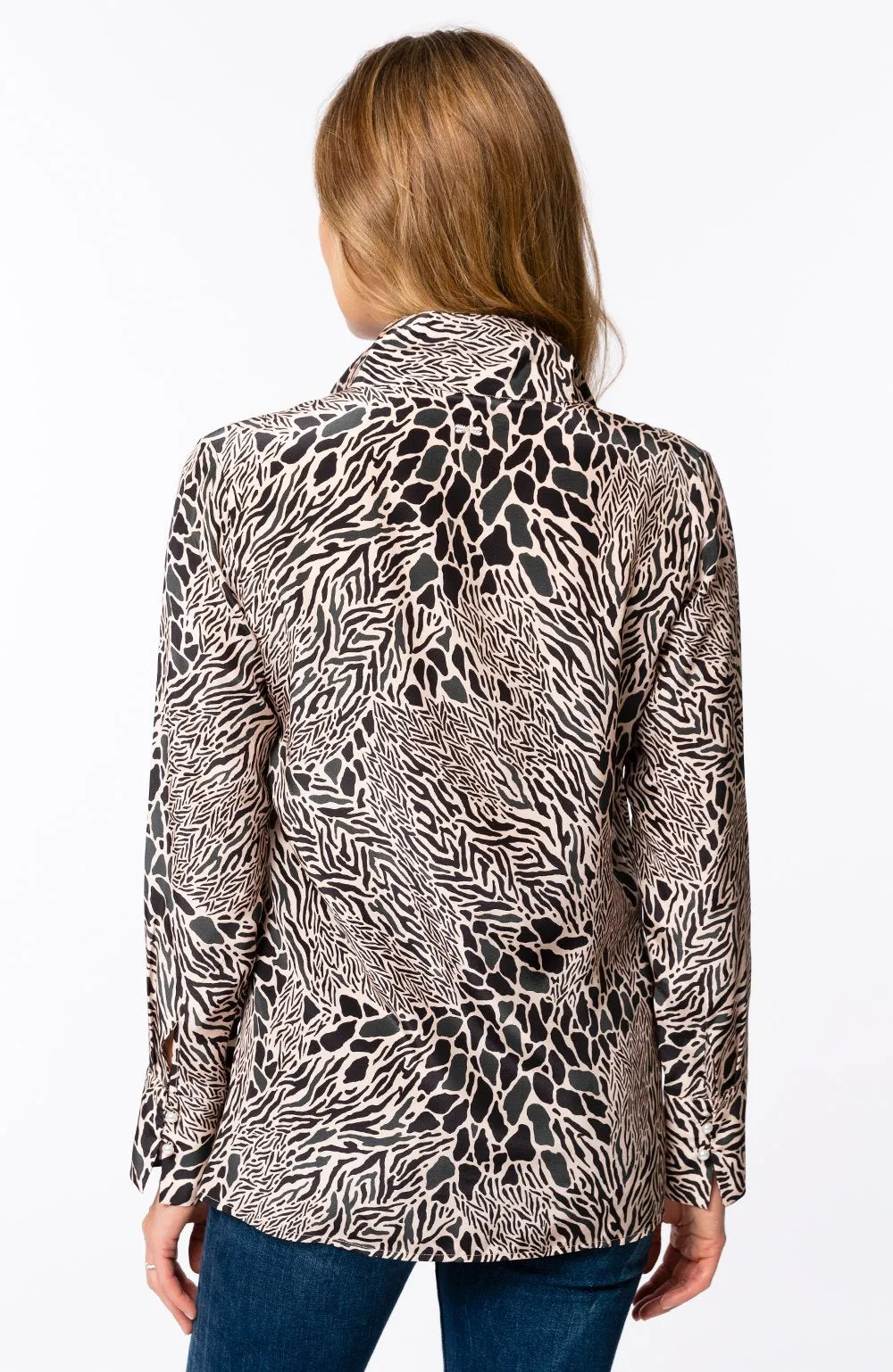 Tyler Boe Tammy Silk Animal Print Blouse Deep Spruce