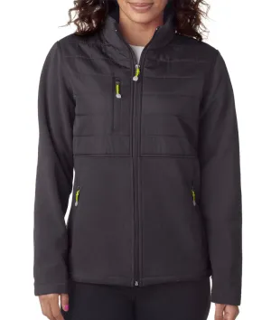 ultraclub ladies' fleece jacket with quilted yoke overlay - charcoal (m)